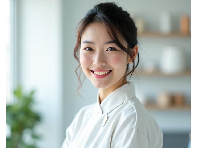 笑顔で電話対応するキレイカスミの日本人女性スタッフ